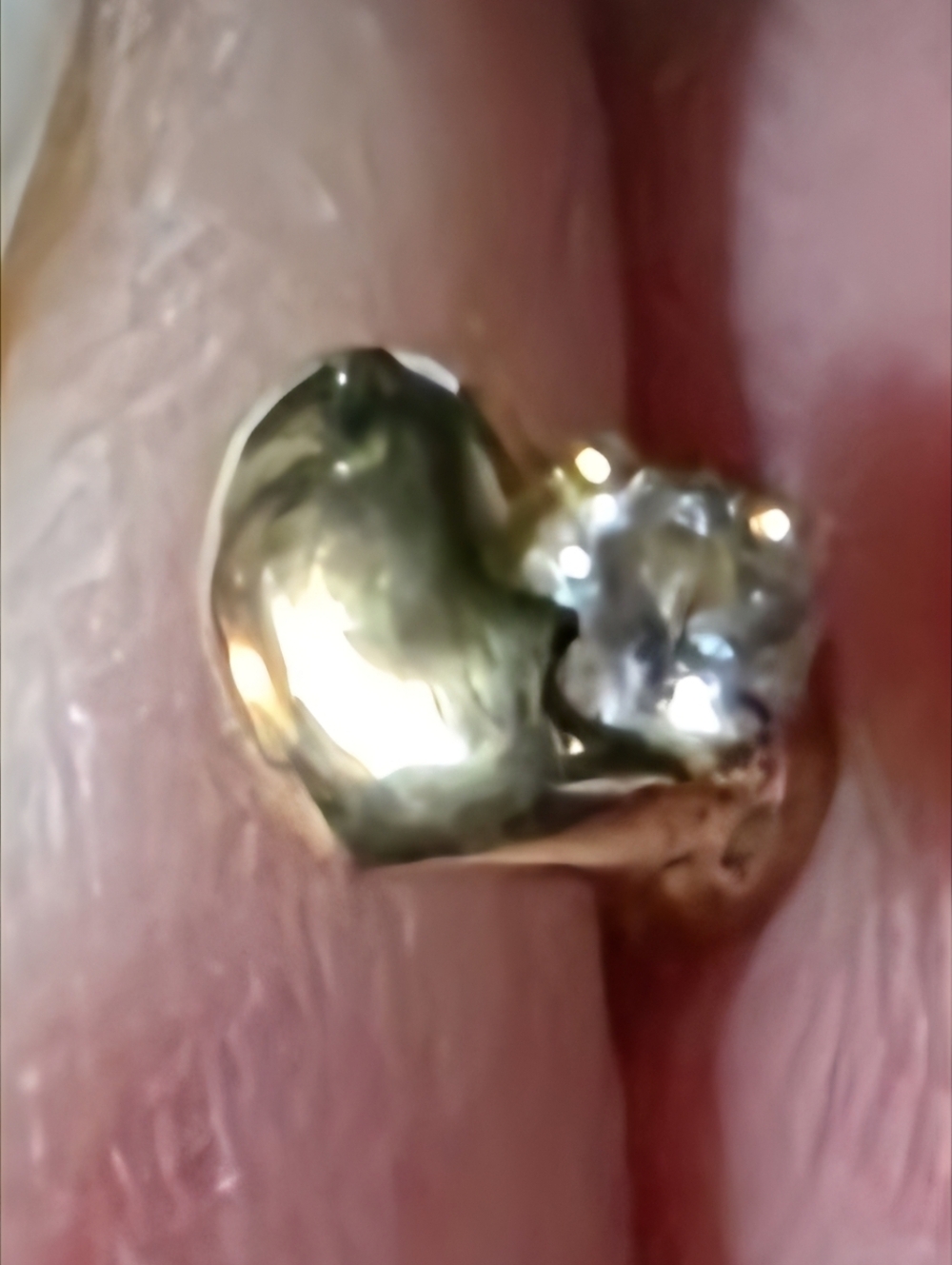 Gold Heart Stud Earring with Crystal Accent - Picture 5 of 7